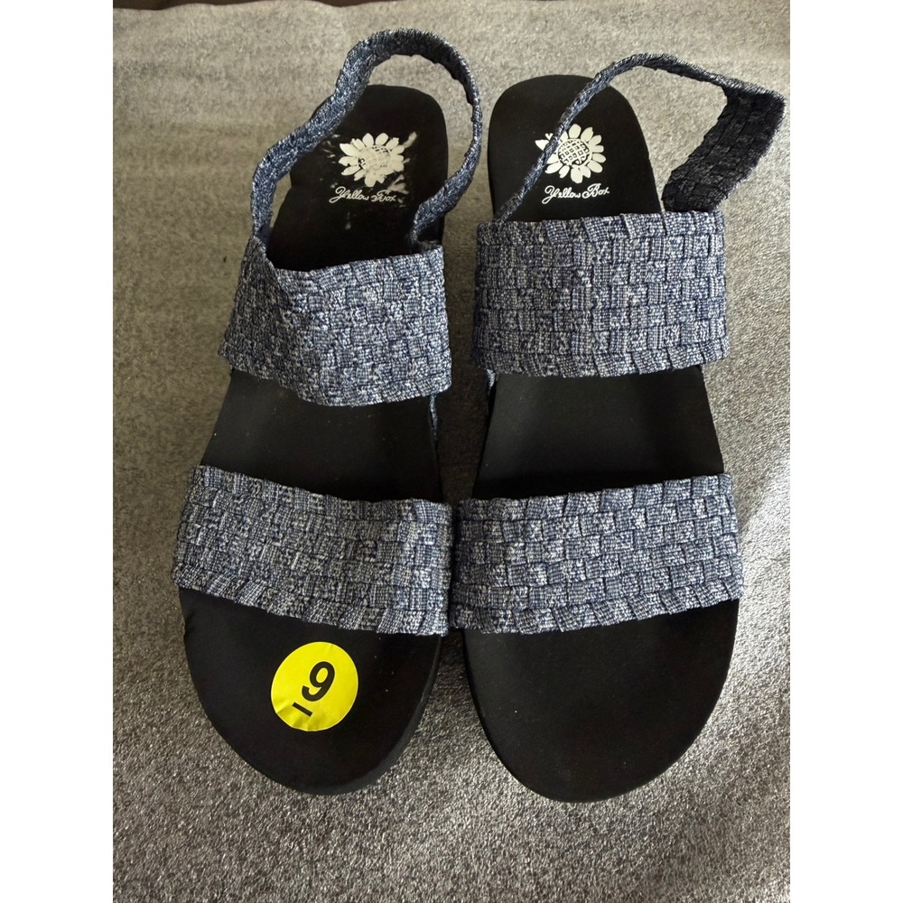 Yellow Box Sandals Women's 9 Blue Fabric Woven Elastic Comfort Slingback Sandals